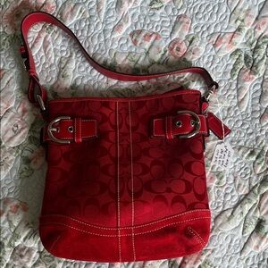 Coach Red Slim Tote/Shoulder Bag with Signature Pattern F3577